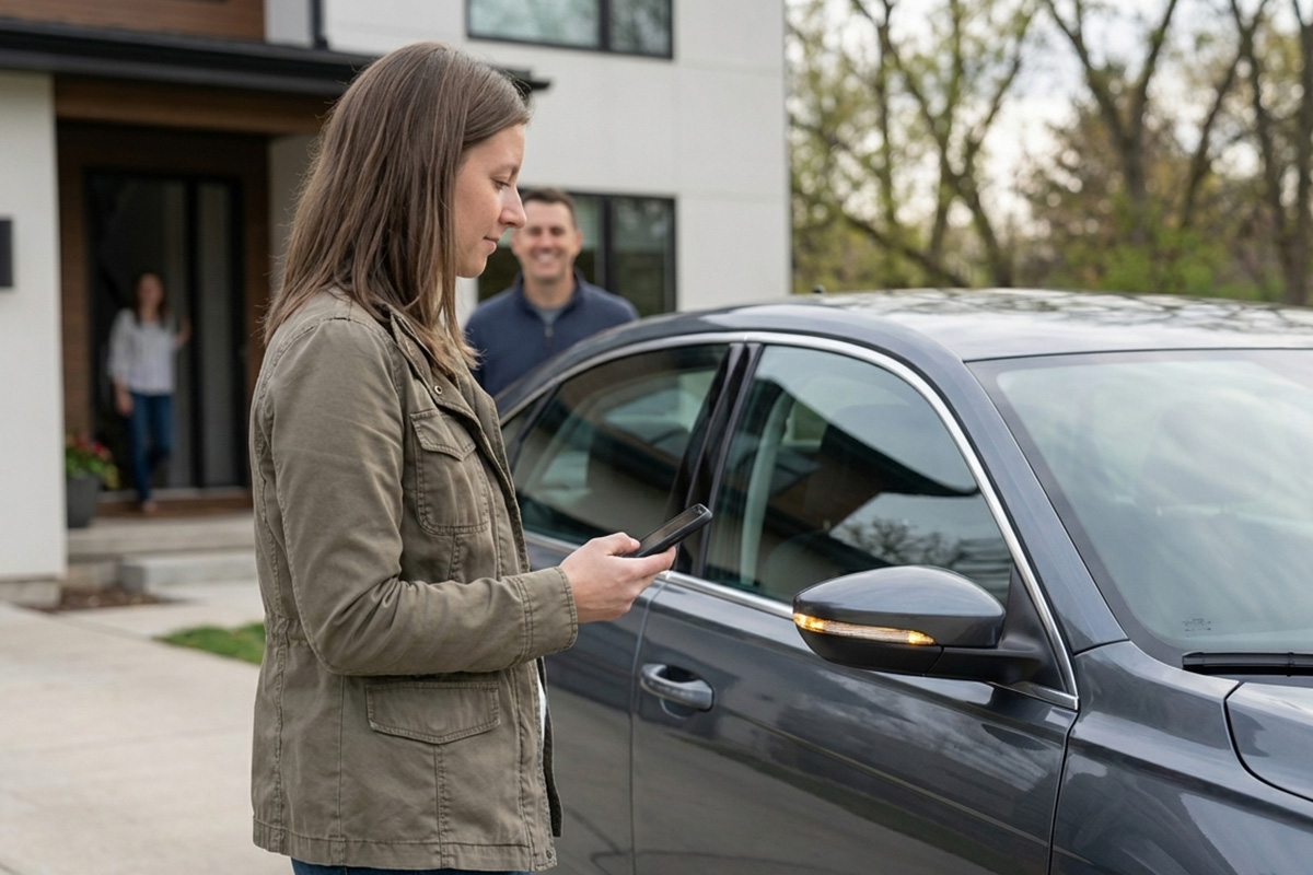 Woman Picks Up Peer-to-Peer Car Sharing Vehicle