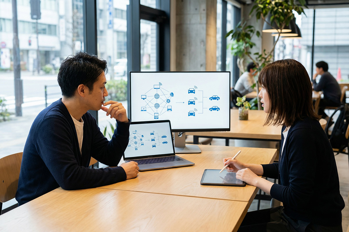 business people making decision on build or buy car sharing tech stack